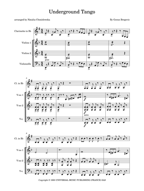 Underground Tango (Arr. Natalia Chmielewska) - Goran Bregovic (Small Ensemble)