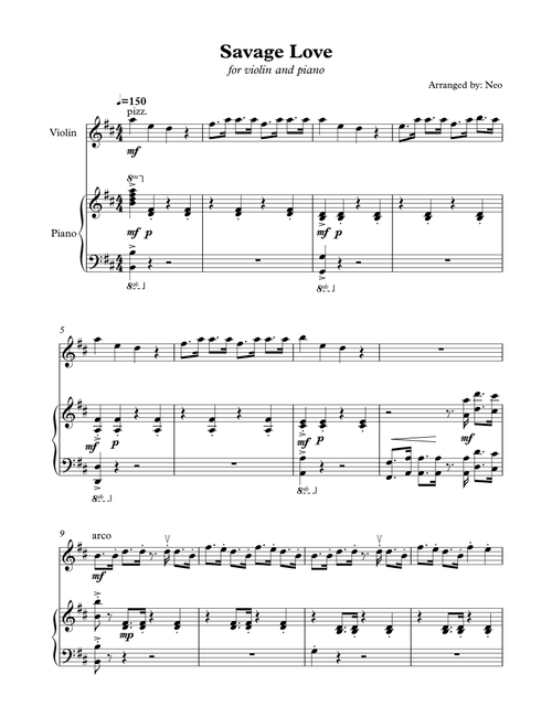 Savage Love (Arr. Neo) - Jason Derulo & Jawsh 685 (Violin and Piano)