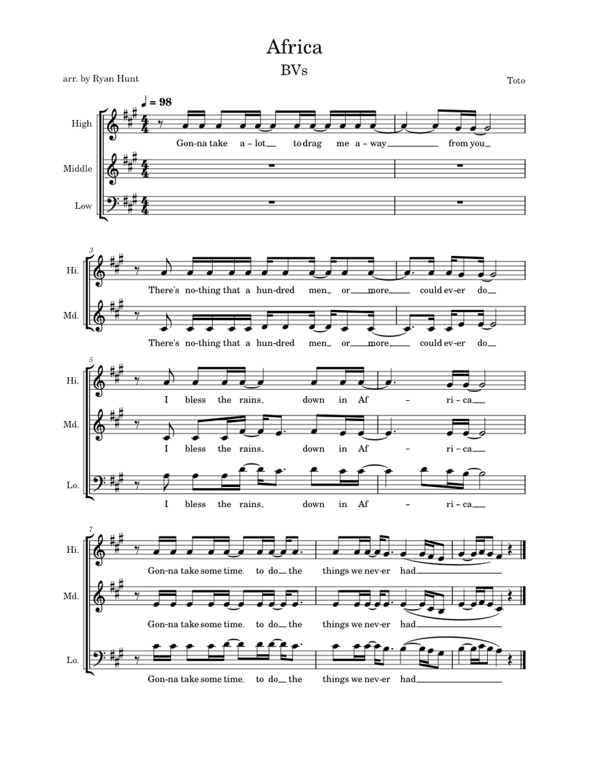 Africa Toto (Backing Vocals) Sheet Music for Vocals (Choral