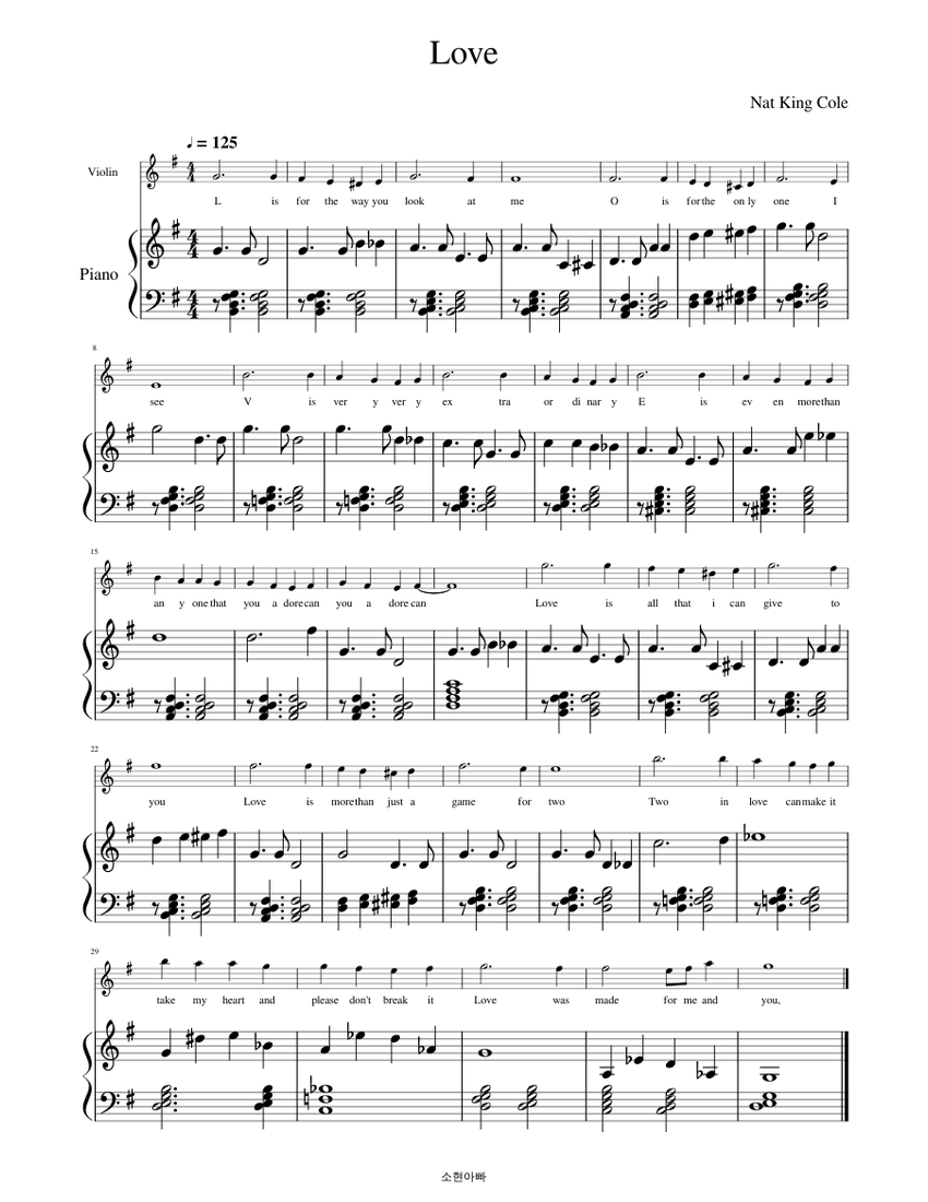 Love - Nat King Cole Sheet music for Piano, Violin (Solo) | Musescore.com