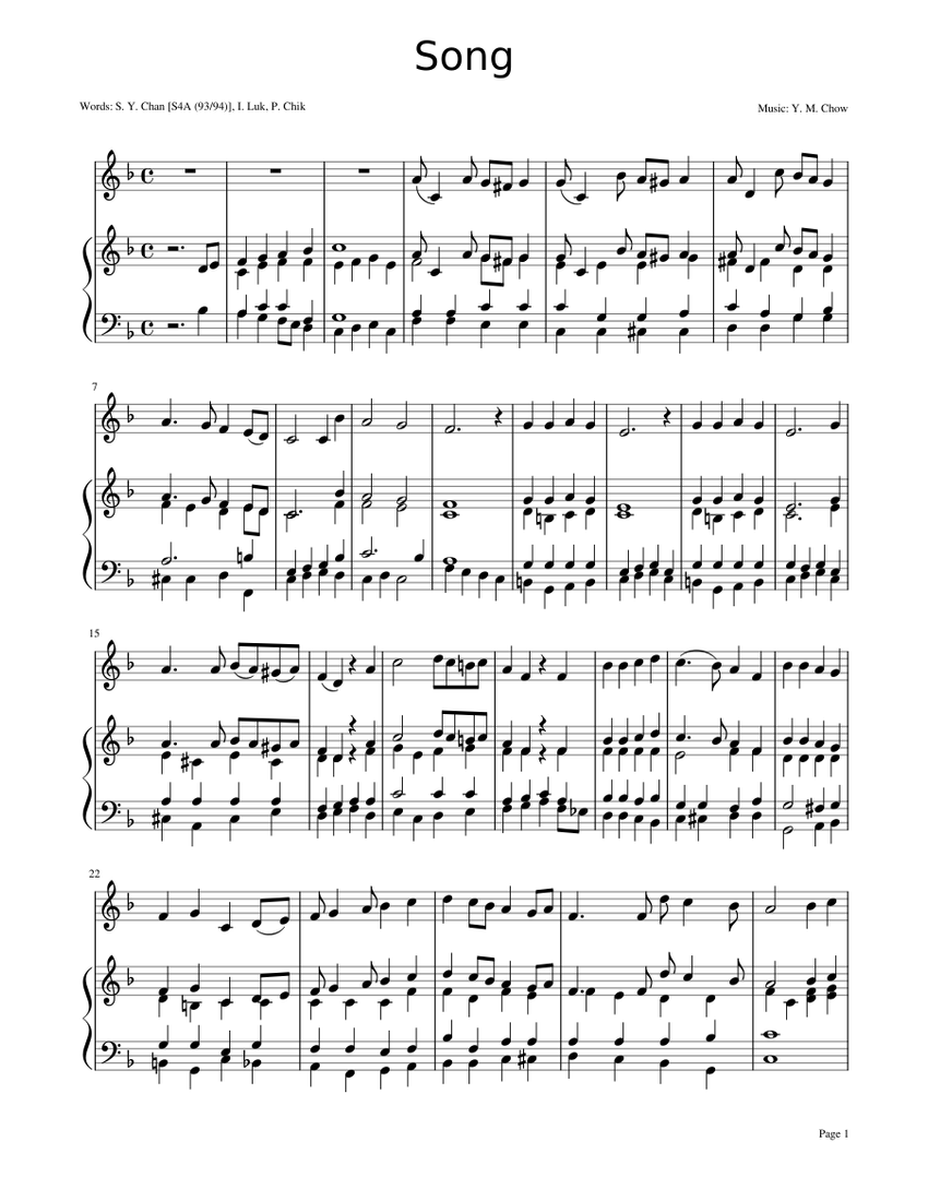 Song Sheet Music for Piano (Solo) easy | MuseScore.com