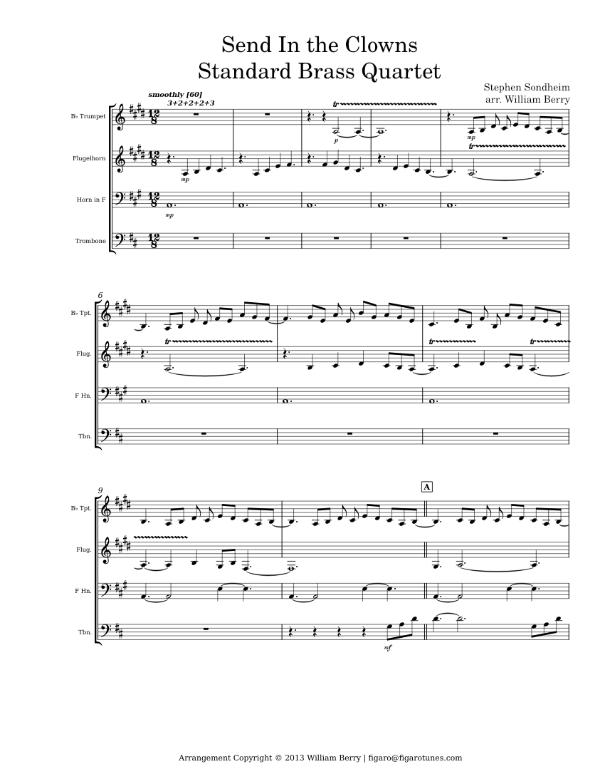 Send In the Clowns Standard Brass Quartet Sondheim/arr. Berry Sheet