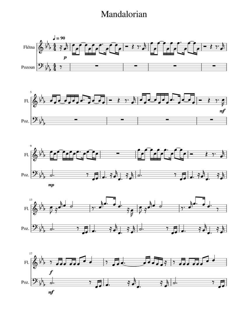 The Mandalorian flute, trombone Sheet music for Trombone, Flute
