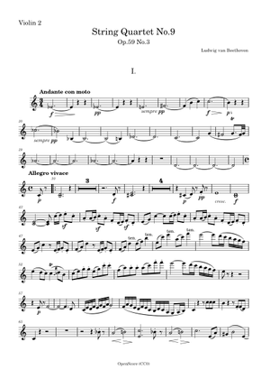String Quartet No 9 in C major, Opus 59 (Razumovsky), No 3 Sheet