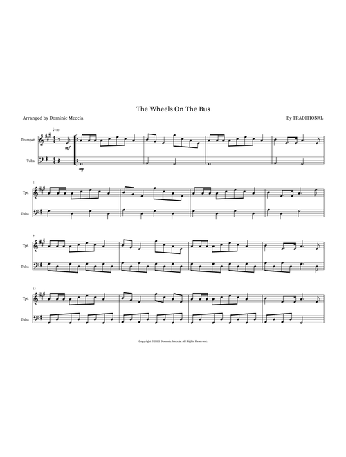 The Wheels On The Bus (Arr. Dominic Meccia) - Traditional (Instrumental Duet)