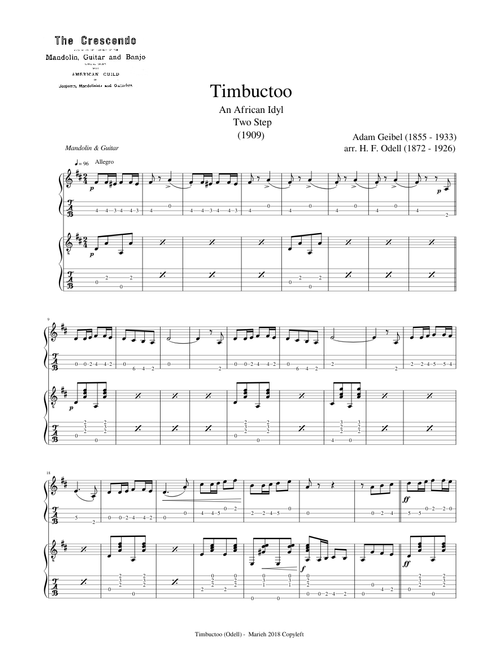 Timbuctoo - Arr. H.F. Odell (1872 - 1926) - Tablature
