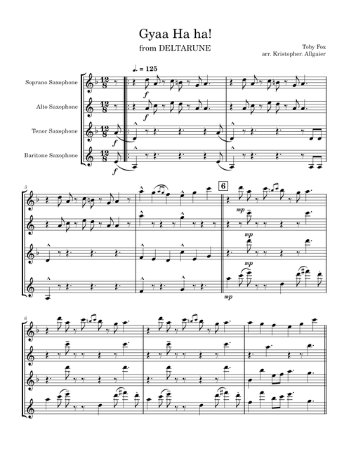 Gyaa Ha ha! – Toby Fox DELTARUNE Chapter 4 | Saxophone Quartet
