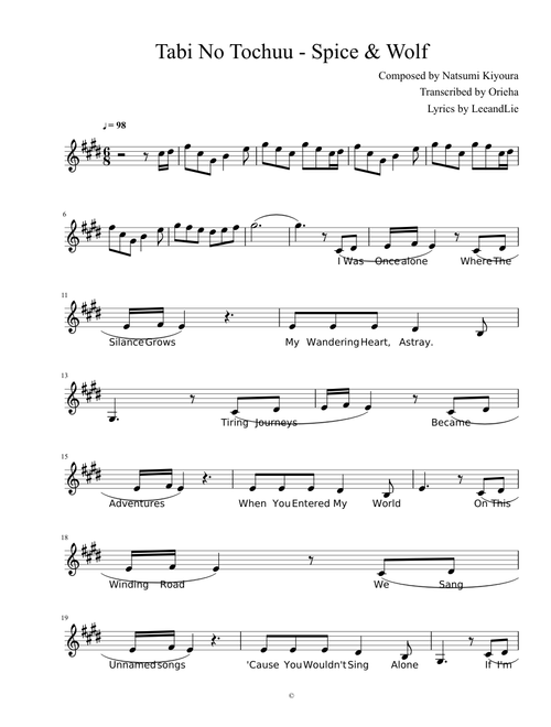 Tabi No Tochuu - Spice & Wolf - For Violin