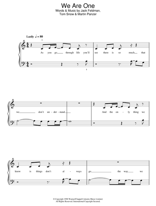 We Are One (from The Lion King II: Simba's Pride) - Cam Clarke and Charity Sanoy (Easy Piano)