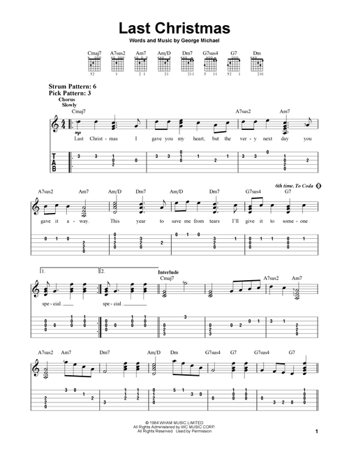 Last Christmas - Wham! (Easy Guitar with TAB)