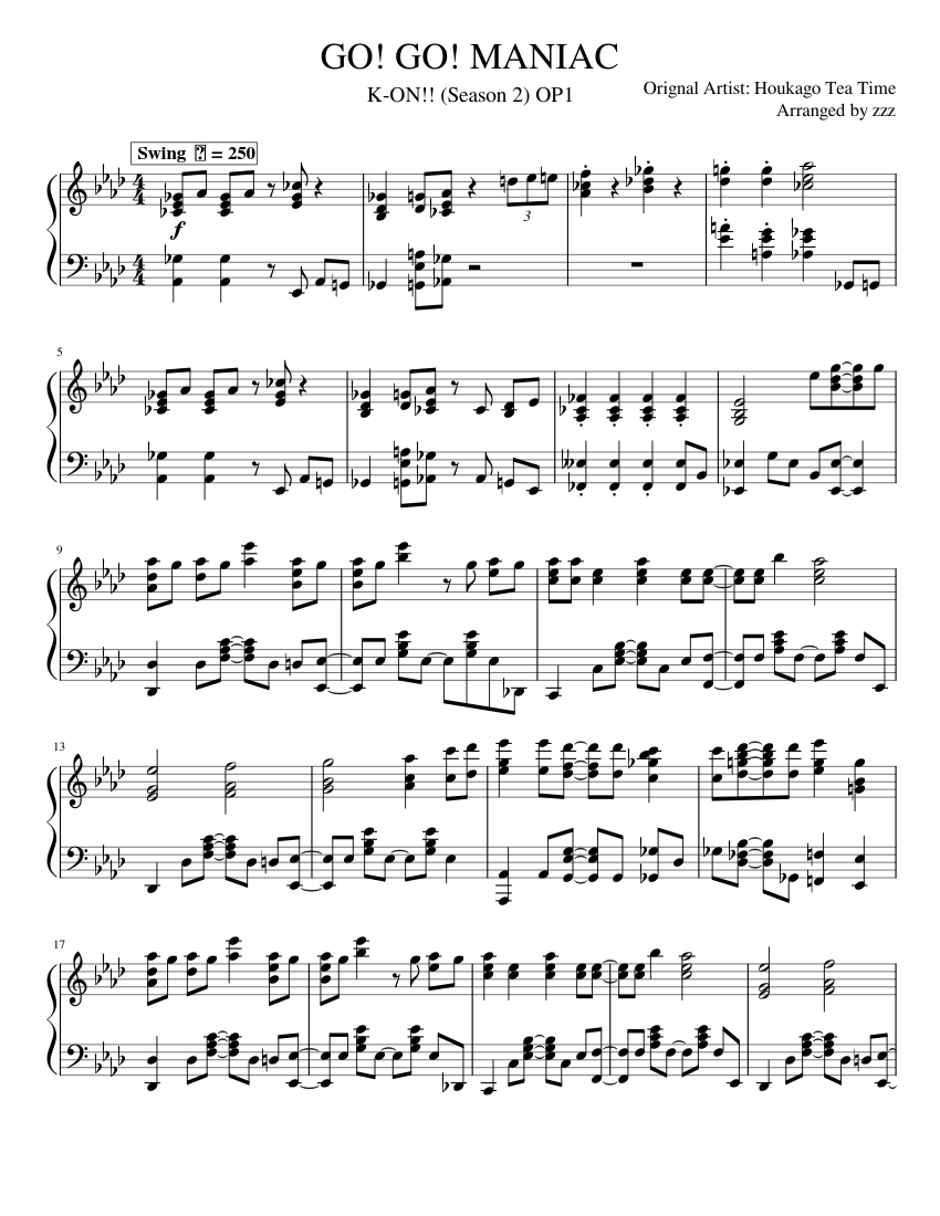 GO! GO! MANIAC Sheet Music for Piano (Solo) | MuseScore.com