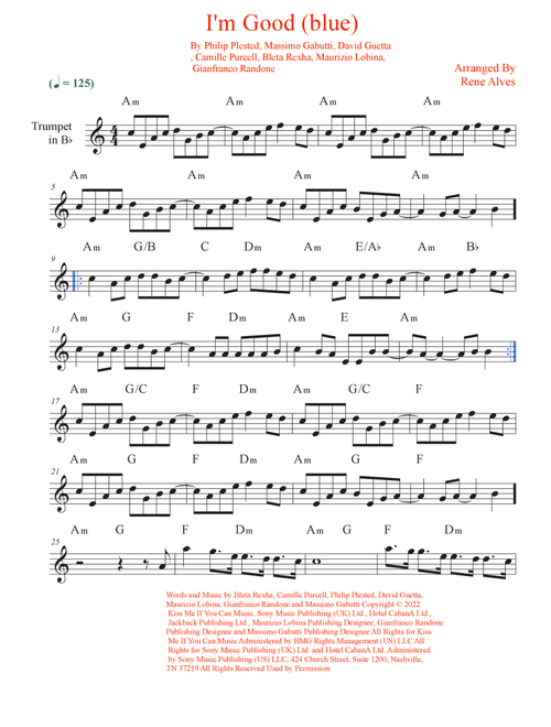 I'm Good (blue) (Arr. Rene Alves) - David Guetta & Bebe Rexha (Trumpet Solo)