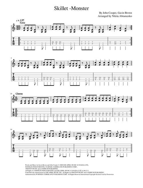 Monster (Arr. Nikita Abramenko) - Skillet (Guitar Tab)