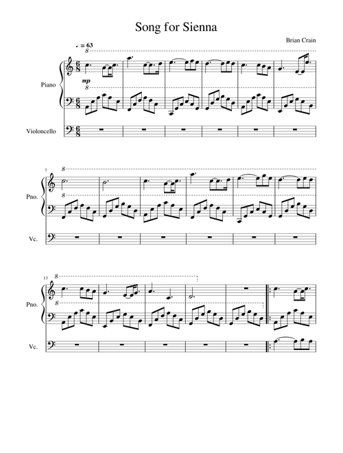 Song for Sienna by Brian Crain - Duet for Piano & Cello