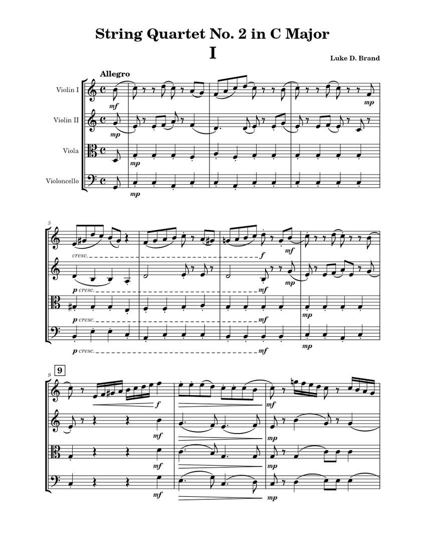 String quartet no 2 in c major sheet music for violin viola cello