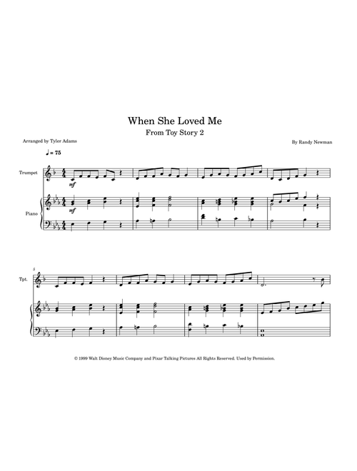 When She Loved Me (Arr. Tyler Adams) - Sarah McLachlan (Trumpet and Piano)