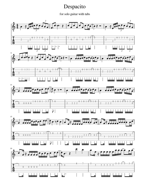 Despacito for solo guitar with tabs