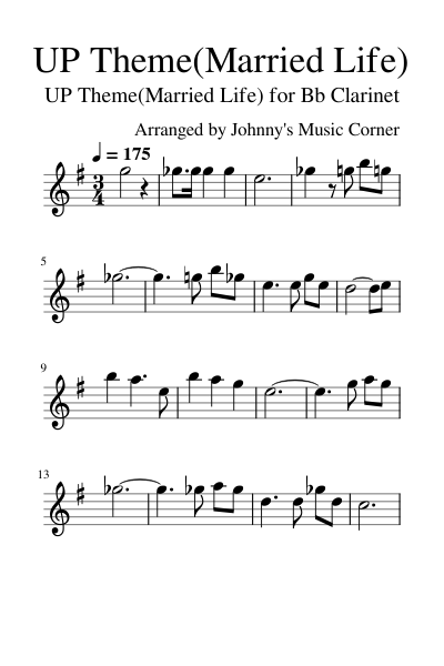 Disney's UP Theme for Bb Clarinet