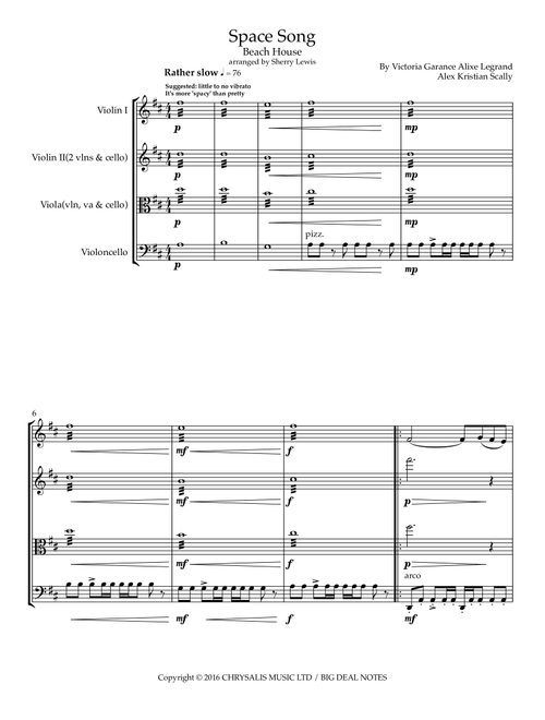 Space Song (Arr. Sherry Lewis) - Beach House (String Ensemble)