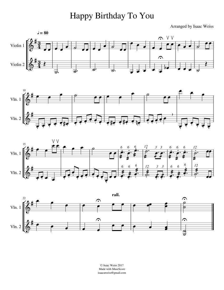 Birthday Duet Sheet music for Violin (Mixed Quartet) | Musescore.com