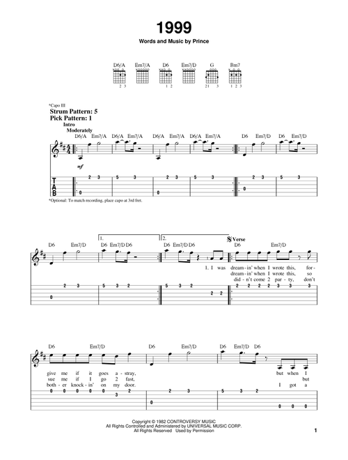 1999 - Prince (Easy Guitar with TAB)