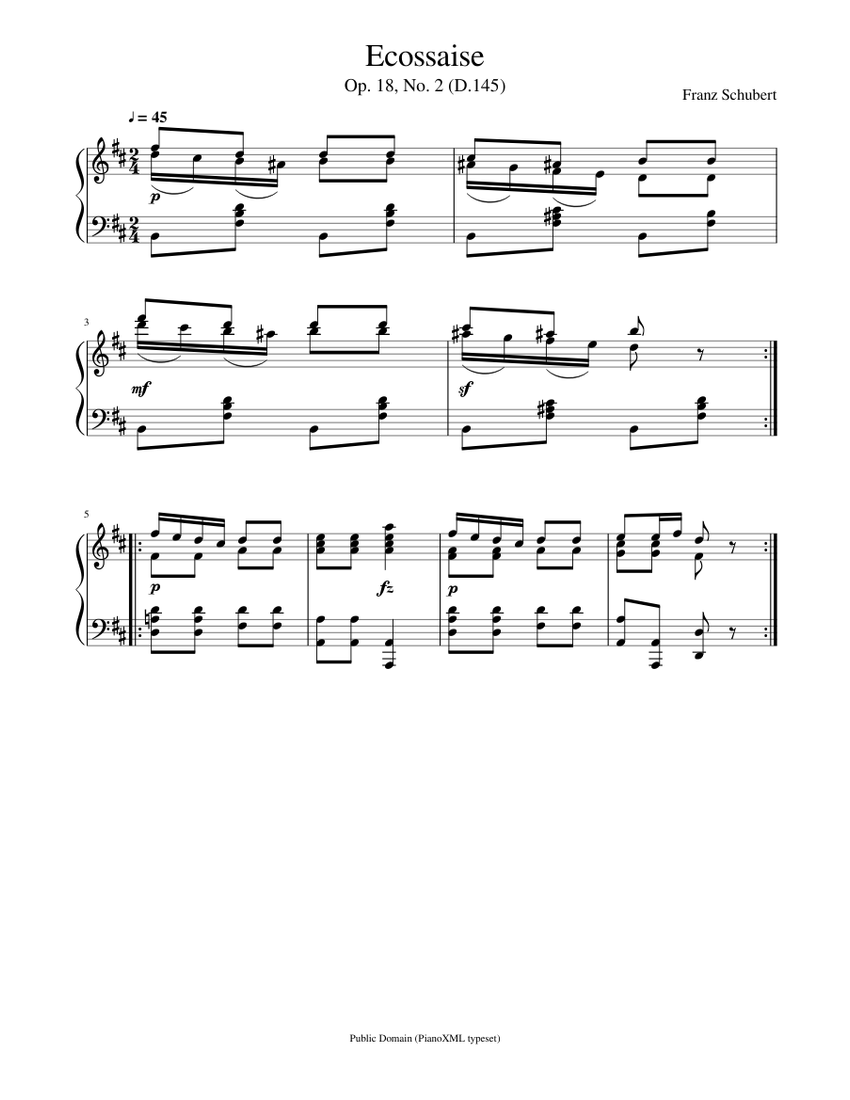 Schubert: Ecossaise D.145 (Op. 18), No. 2 Sheet Music for Piano