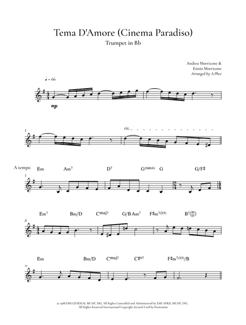 Love Theme (Tema D'amore) (Arr. Phee) - Andrea Morricone, Ennio Morricone (Trumpet Solo)
