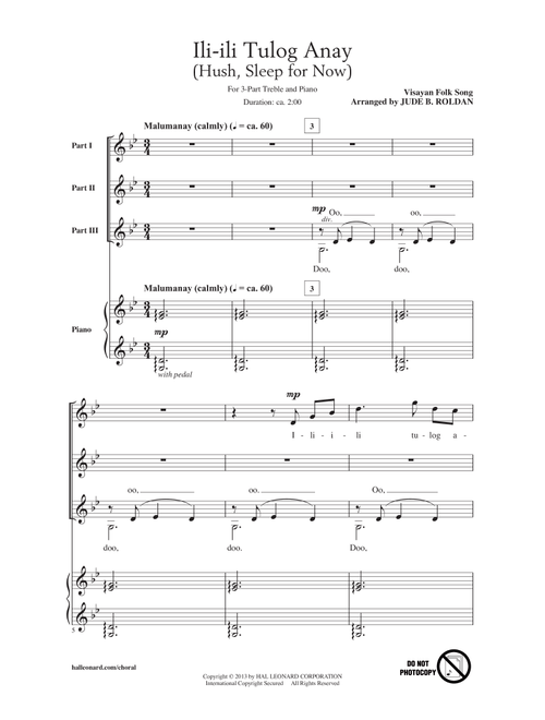 Ili-Ili Tulog Anay (Arr. Jude Roldan) (Choral, 3-Part Treble)