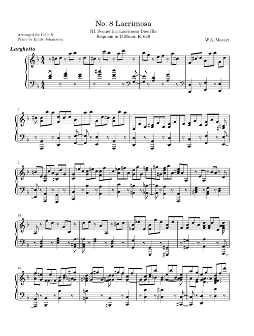 Lacrimosa (from "Requiem Mass" - Piano/Vocal Score) – Arr.  by Stephen DeCesare, Rearr. by J. Bongat