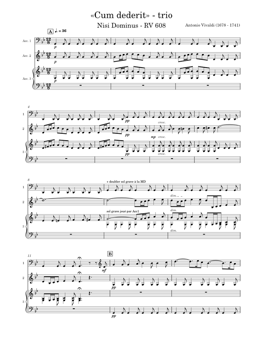 Nisi Dominus, RV 608 – Antonio Vivaldi - Cum Dederit (Trio) Sheet