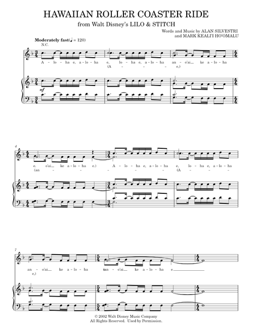 Hawaiian Roller Coaster Ride (from Lilo & Stitch) - Lilo & Stitch Movie, Mark Keali'i Ho'omalu (Piano-Vocal-Guitar)