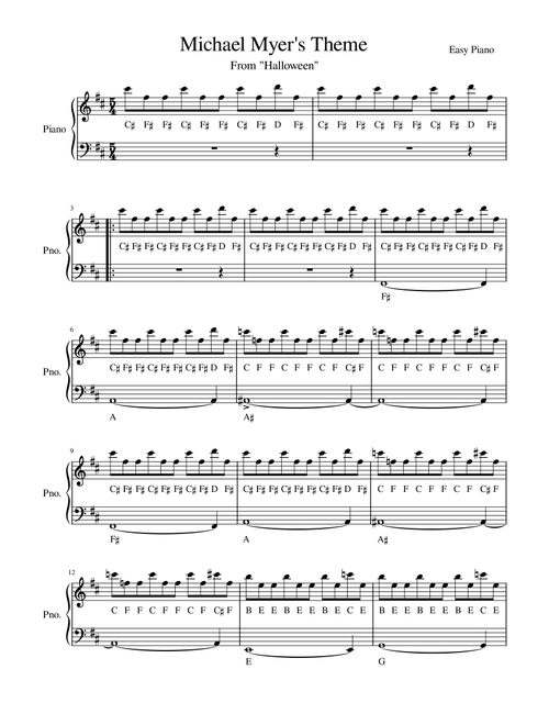 Theme from Halloween (Michael Myer's Theme) (Arr. shof405) (Easy Piano)