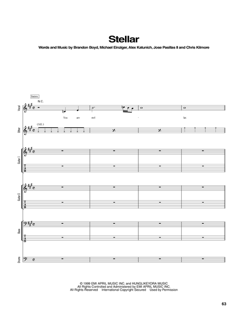 Stellar - Incubus (Transcribed Score)