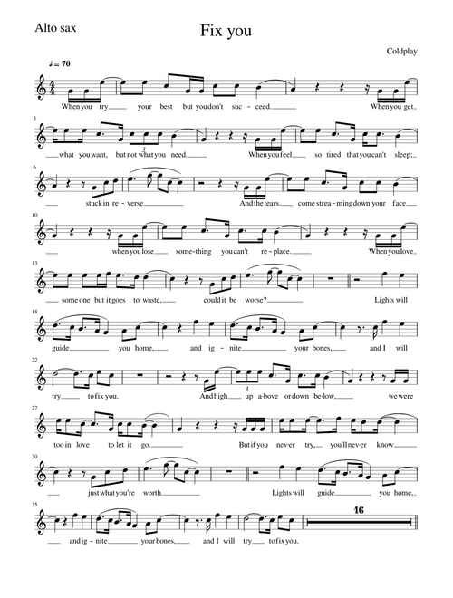 Fix you - Coldplay (alto sax)