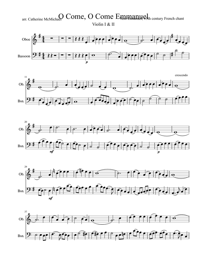 O Come Emmanuel (Oboe and Bassoon Duet) Sheet music for Oboe, Bassoon