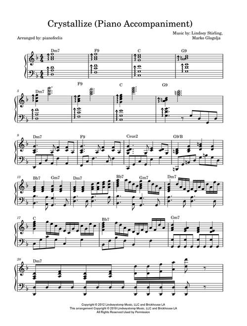 Crystallize (Arr. pianofeelis) - Lindsey Stirling (Piano-Vocal-Guitar (Piano Accompaniment))