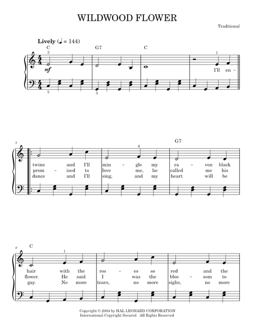 Wildwood Flower - Traditional Caribbean (Easy Piano)