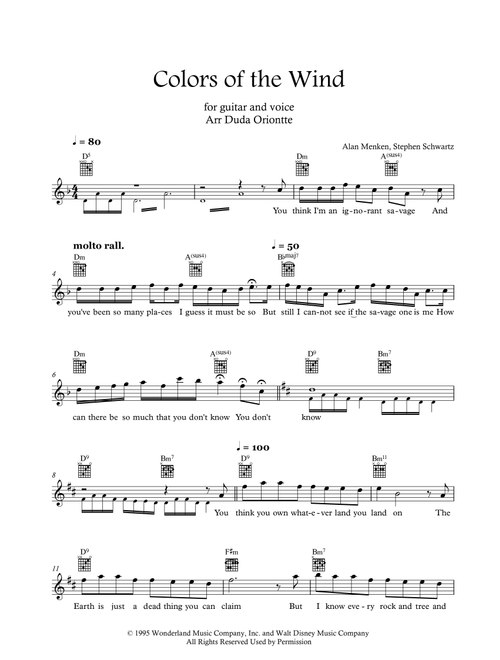 Colors Of The Wind (Arr. Duda Oriontte) - Vanessa Williams (Guitar Tab with Voice)