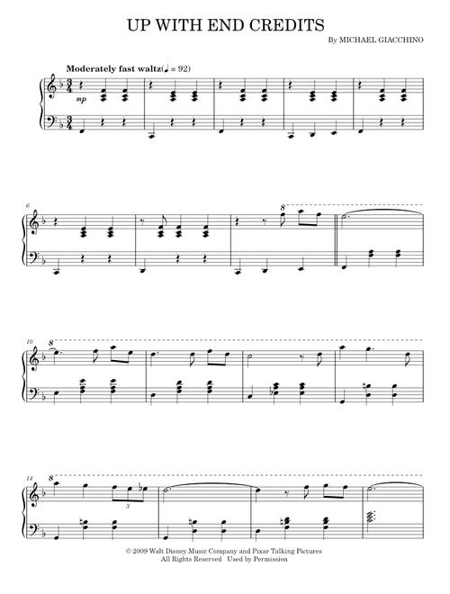 Up With End Credits - Michael Giacchino, Up Movie (Piano Solo)