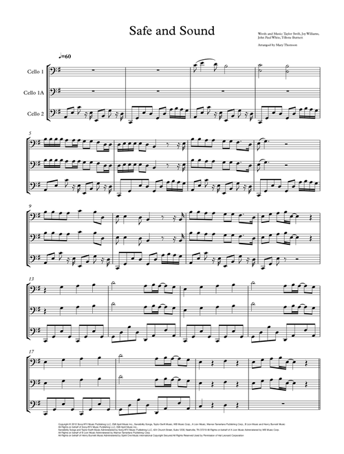 Safe And Sound (Arr. Mary Thomson) - Taylor Swift Featuring The Civil Wars (Cello Duet)