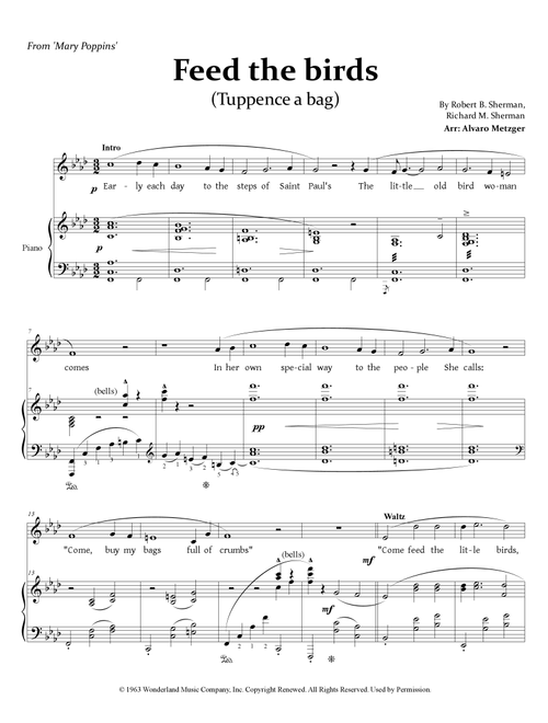 Feed The Birds (tuppence A Bag) (Arr. Arr: Alvaro Metzger) - Richard M. Sherman, Robert B. Sherman (Piano Vocal)
