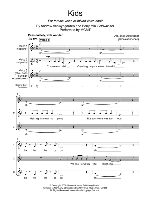 Kids (Arr. Jake Alexander) - MGMT (Choral, SSA)