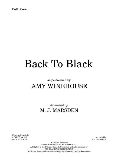 Back To Black (Arr. M. J. Marsden) - Amy Winehouse (Large Ensemble)