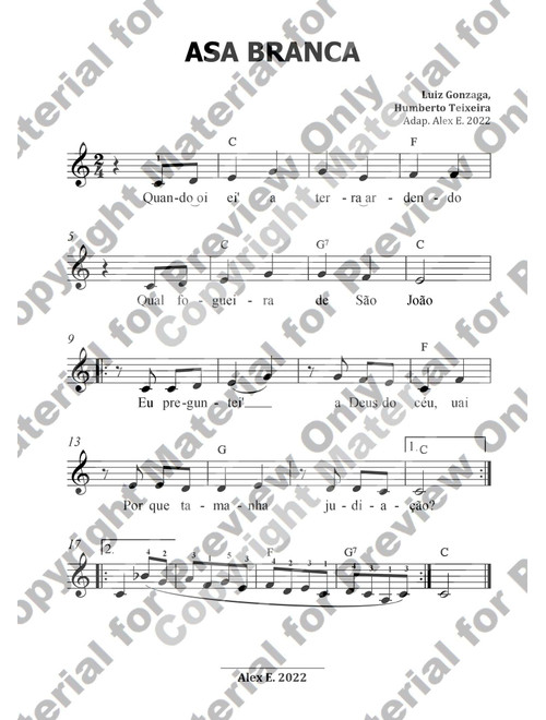 Asa Branca - Piano (Arr. Alex E.) - Luiz Gonzaga e Humberto Teixeira (Lead Sheet - Fake Book)