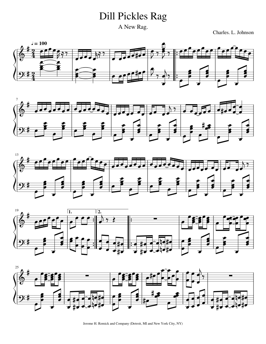 Dill Pickles Rag by Charles. L. Johnson Sheet Music for Piano (Solo ...