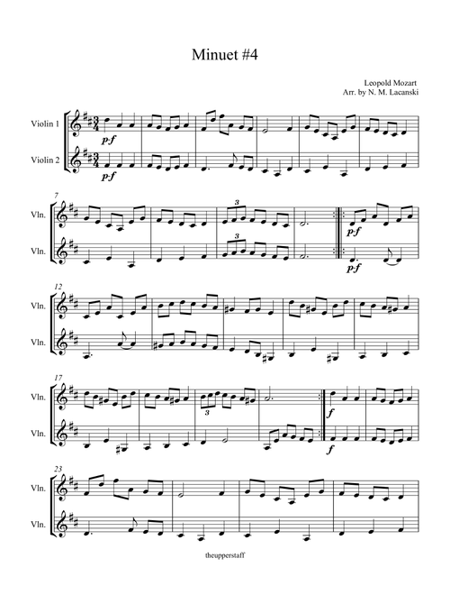 Minuet #4 (Arr. Nick Lacanski) - Mozart, Leopold (Violin Duet)