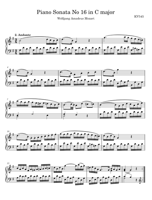 Piano Sonata No. 16 in C major - Wolfgang Amadeus Mozart