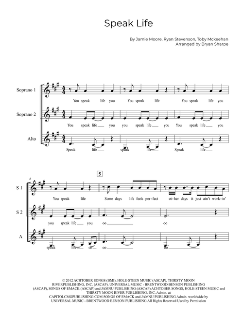 Speak Life (Arr. Bsharpe Music) - Toby McKeehan, Jamie Moore, Ryan Stevenson (Choral, Mixed Choir)