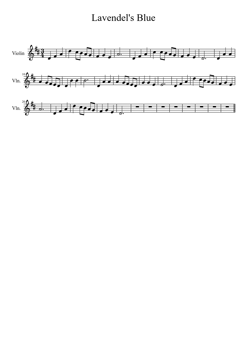 Lavender's blue Sheet music for Violin (Solo) 