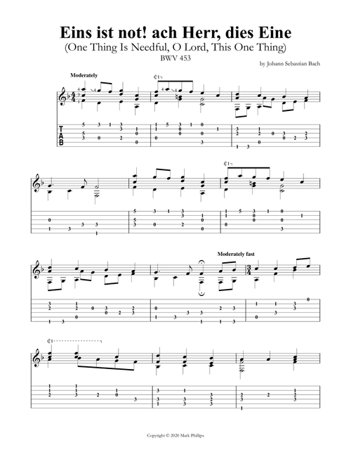 Eins ist not! ach Herr, dies Eine (One Thing Is Needful, O Lord, This One Thing) BWV 453 (Arr. Mark Phillips) - Johann Sebastian Bach (Guitar Tab)